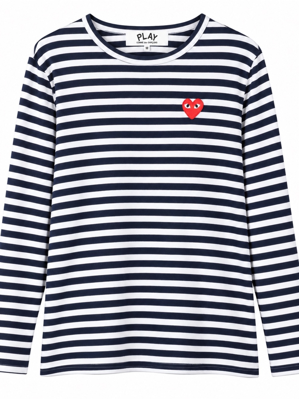 Comme des Garçons PLAY Navy White Striped Heart Logo Long Sleeve Shirt Sz M